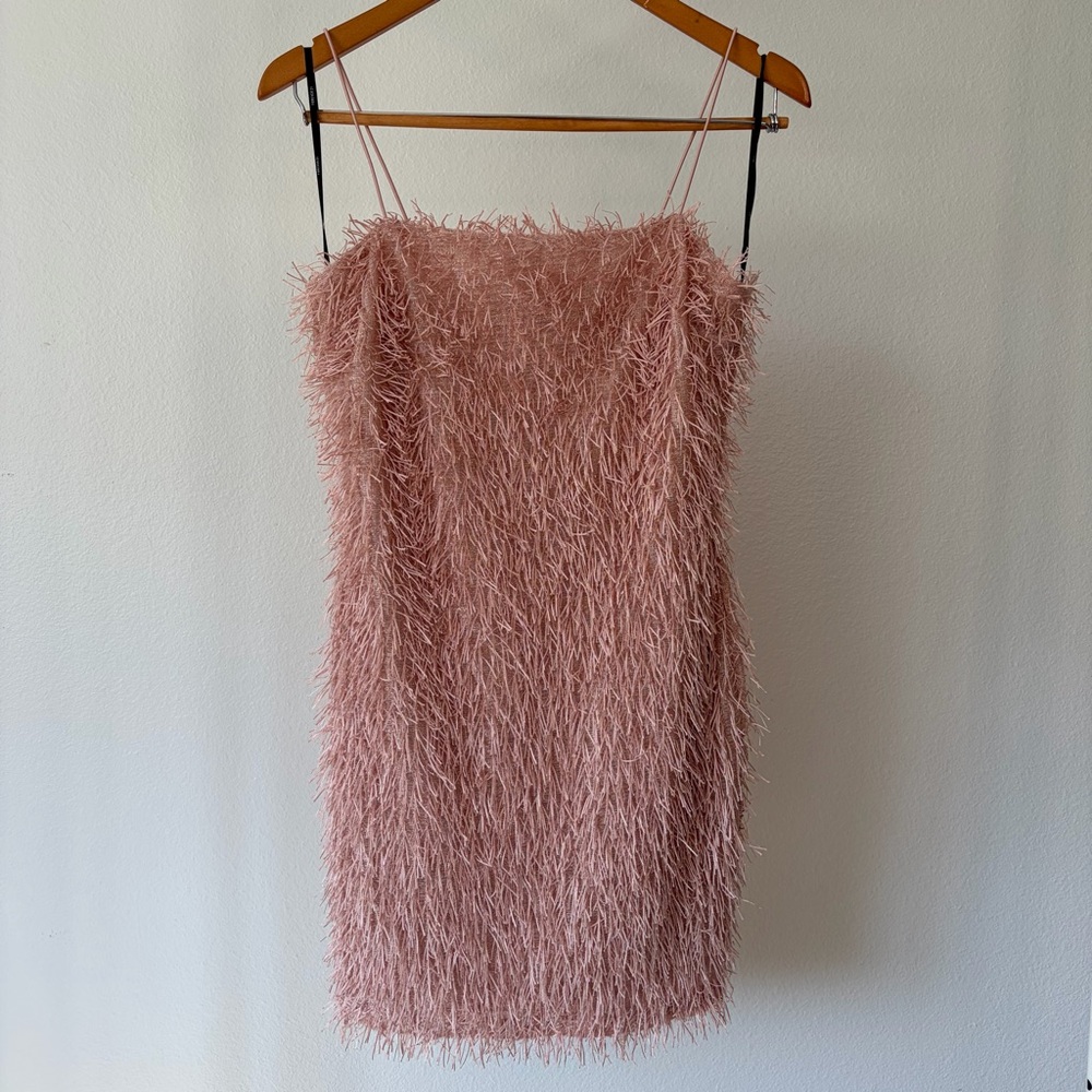 Fringed Spaghetti Strap Slip Dress in Dusty Rose - Picture 3 of 5